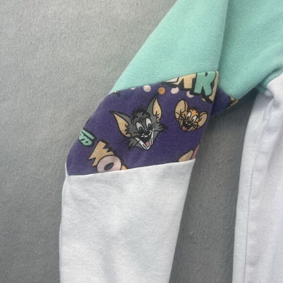 Tom & Jerry Y2k White Crew Neck Sweatshirt Cartoon Graphic Sleeves Size XS - Picture 5 of 15